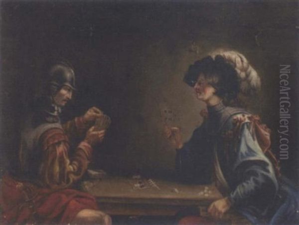 Two Guardsmen Playing In An Interior Oil Painting by Jean de Bologne