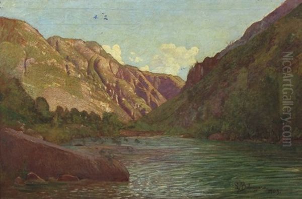 Italienischer Gebirgssee Zwischen Ansteigenden Bergen Oil Painting by Luigi Bolongaro