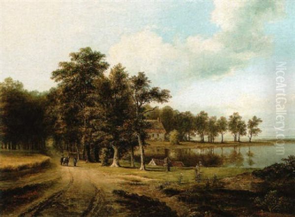 A Wooded Landscape Oil Painting by Cornelis Jan Bolt