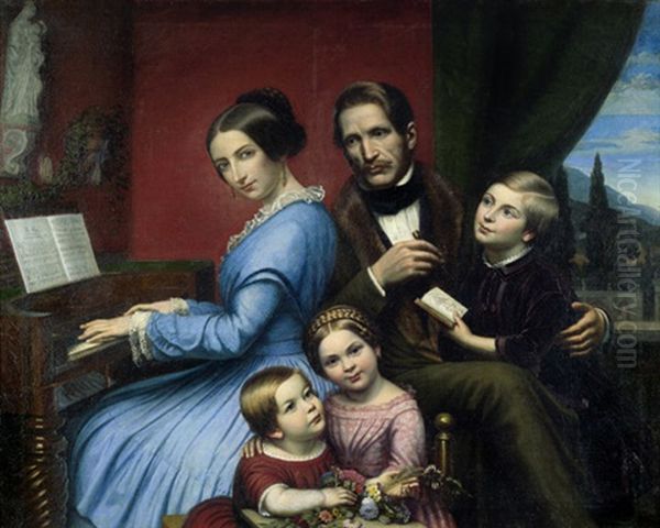 Bildnis Der Familie Eines Architekten, Im Hintergrund Eine Italienische Landschaft Oil Painting by George Friedrich Bolte