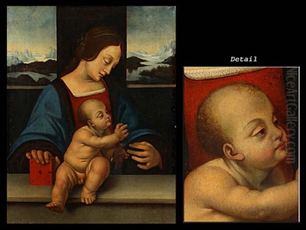 Madonna Mit Dem Kind Vor Einem Fenster Mit Ausblick Auf Eine Gebirgige Landschaft Mit Flusstal Oil Painting by Giovanni Antonio Boltraffio