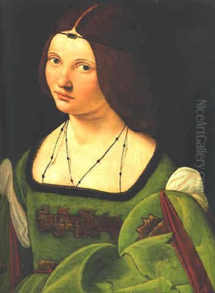 Portrait Of A Lady (clarice Pusterla?), Half-length, In A Green Dress Oil Painting by Giovanni Antonio Boltraffio