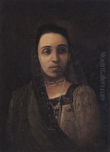 Portrait Of A Parsee Lady Oil Painting by Pestonji Bomanji