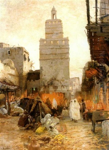 La Rue Des Forgerons A Sfax Oil Painting by Wilhelm Bombach