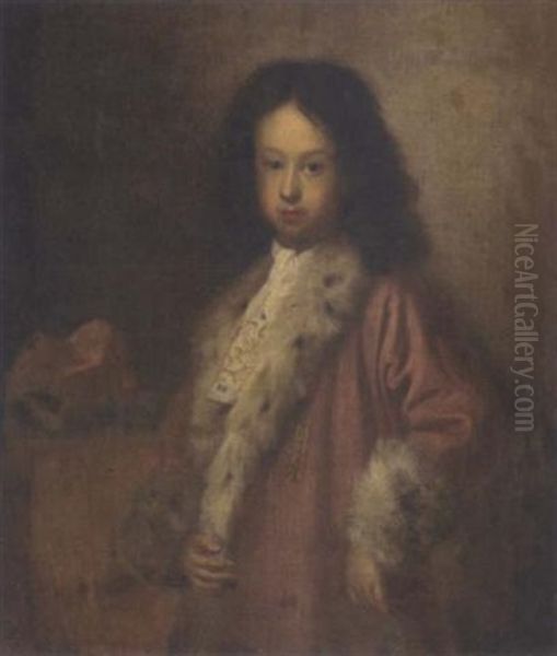 Portrait Of A Boy Wearing An Ermine Trimmed Red Coat Oil Painting by Sebastiano Bombelli