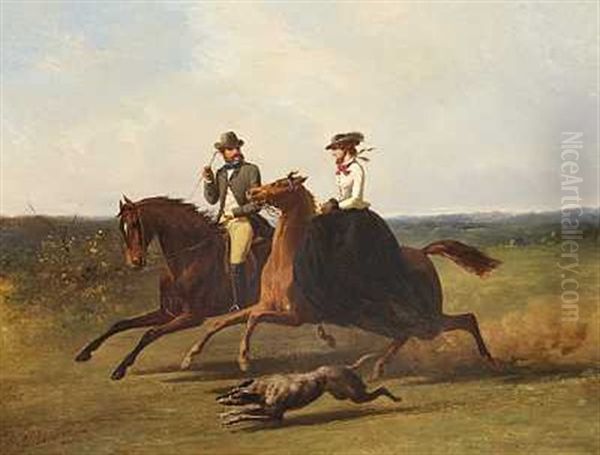 Galant Par Pa Ridetur Oil Painting by Karel Frederik Bombled