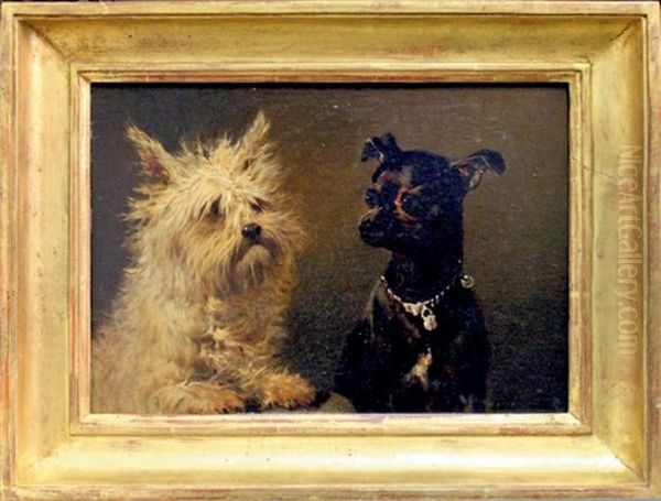 Portrait De Deux Chiens Oil Painting by Louis Charles Bombled