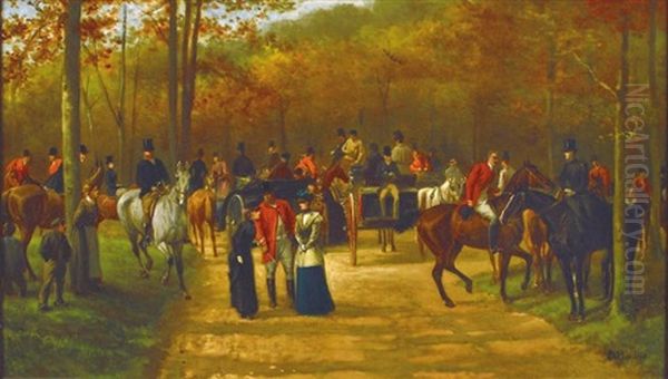 Caleches Et Cavaliers En Sous-bois Oil Painting by Louis Charles Bombled