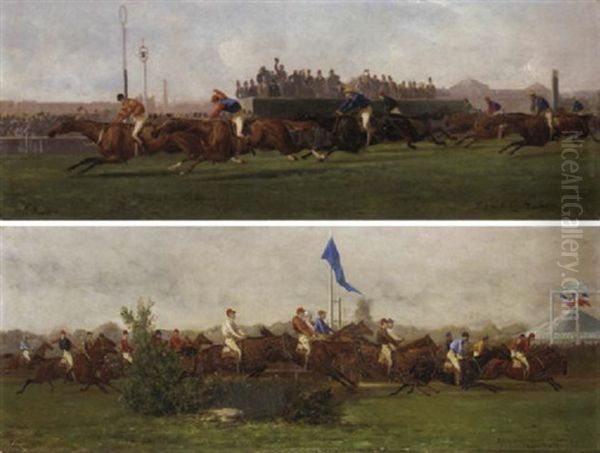 Grand Steeple-chase De Paris 1877 Oil Painting by Louis Charles Bombled