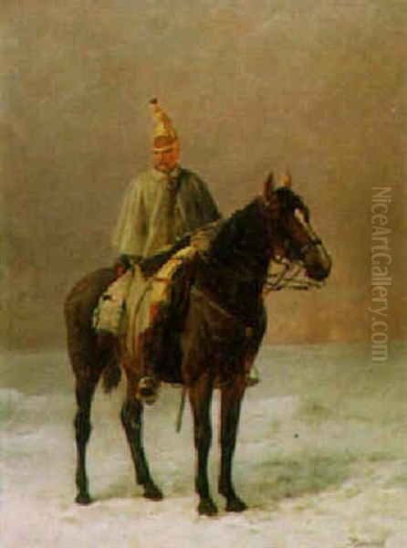 A Mounted Cavalry Officer Oil Painting by Louis Charles Bombled