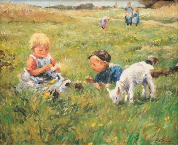 Children On A Pasture With Kid Oil Painting by Elias van Bommel the Younger