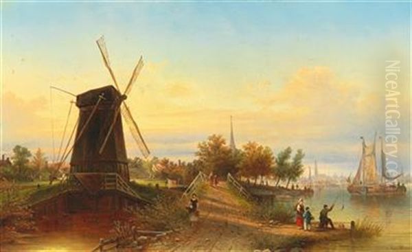 Watermill Near Amsterdam Oil Painting by Elias Pieter van Bommel