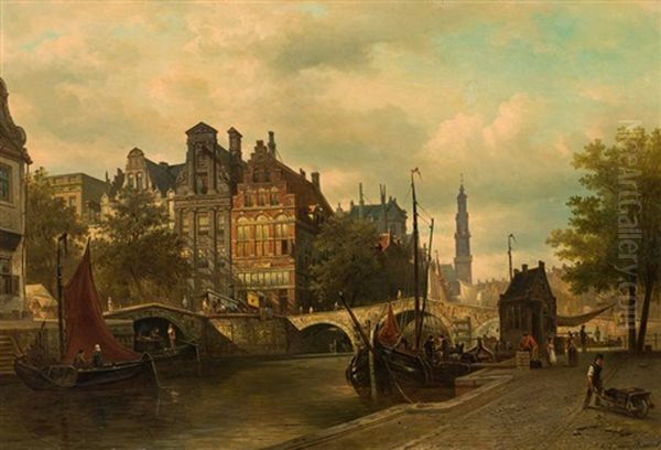 Keizersgracht (?) In Amsterdam Oil Painting by Elias Pieter van Bommel