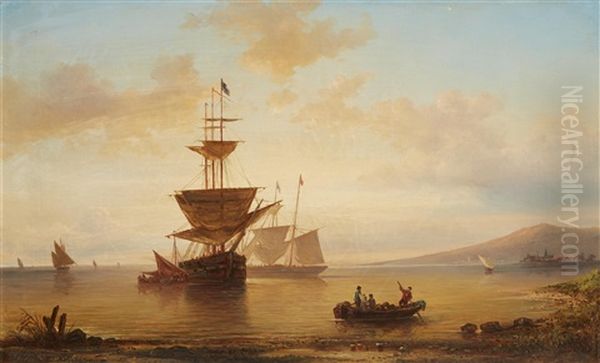 Sailing Ships Landing Oil Painting by Elias Pieter van Bommel