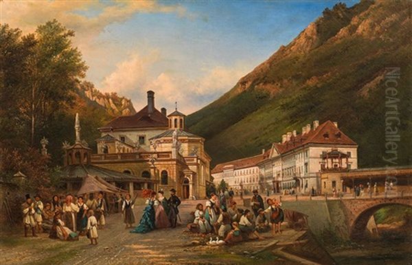 The Main Square Of Herkulesfurdo (herkulesbad) Oil Painting by Elias Pieter van Bommel