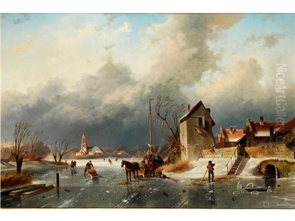 Niederlandische Winterlandschaft Oil Painting by Elias Pieter van Bommel