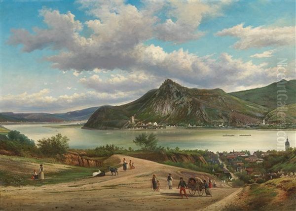 View Of Gros Maros (today Nagymaros), Danube Bend At Visegrad With Citadel Oil Painting by Elias Pieter van Bommel