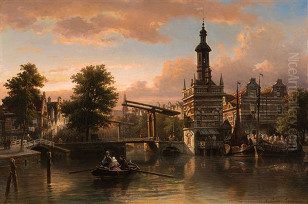 View Of The Accijnstoren In Alkmaar Oil Painting by Elias Pieter van Bommel