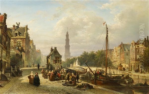 An Der Keizersgracht In Amsterdam Oil Painting by Elias Pieter van Bommel