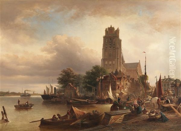 Ansicht Von Dordrecht (a View Of Dordrecht) Oil Painting by Elias Pieter van Bommel