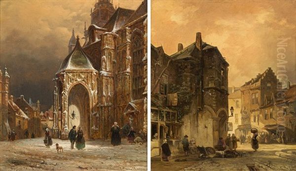 Counterparts: The Church In Nijmegen / Dutch Townscape Oil Painting by Elias Pieter van Bommel