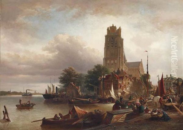 Stadt Und Haven Ansicht Von Dordrecht: A View Of Dordrecht Oil Painting by Elias Pieter van Bommel