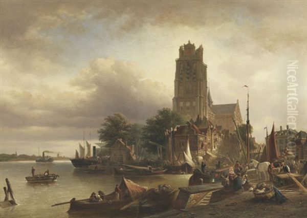 Ansicht Von Dordrecht Mit Der Grote Kerk Oil Painting by Elias Pieter van Bommel