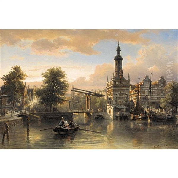 Ansicht Von Alkmaar Mit Accijnstoren Oil Painting by Elias Pieter van Bommel