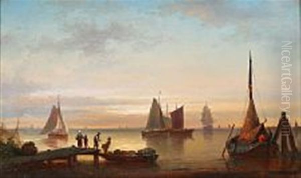 Coastal Scene With Fishermen Oil Painting by Elias Pieter van Bommel