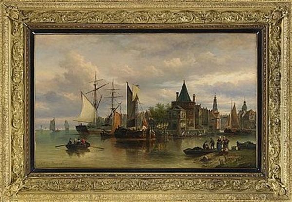 Hamnvy Oil Painting by Elias Pieter van Bommel