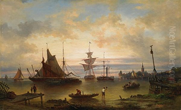 Belgisches Hafenstadtchen Oil Painting by Elias Pieter van Bommel