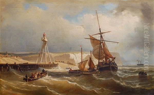 Ships Off The White Cliffs In Dover Oil Painting by Elias Pieter van Bommel