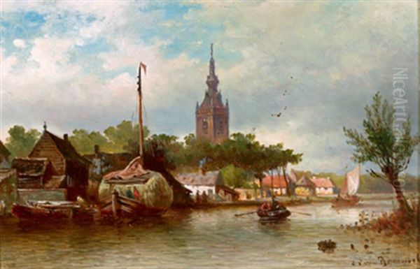 Das Dorf Oberschie Bei Rotterdam In Holland Oil Painting by Elias Pieter van Bommel