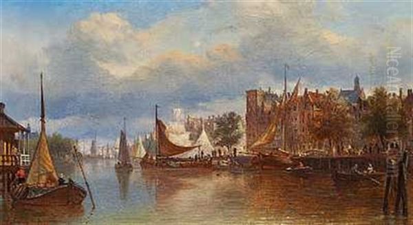 Kanalparti Fra Utrecht Oil Painting by Elias Pieter van Bommel