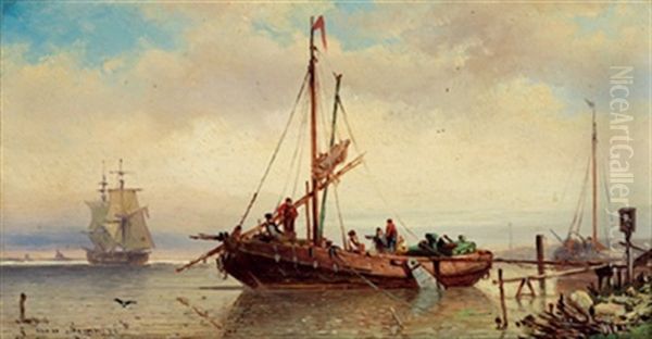 Fischerboot Vor Anker Oil Painting by Elias Pieter van Bommel