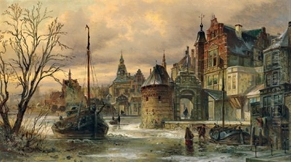 Winteransicht In Amsterdam Oil Painting by Elias Pieter van Bommel