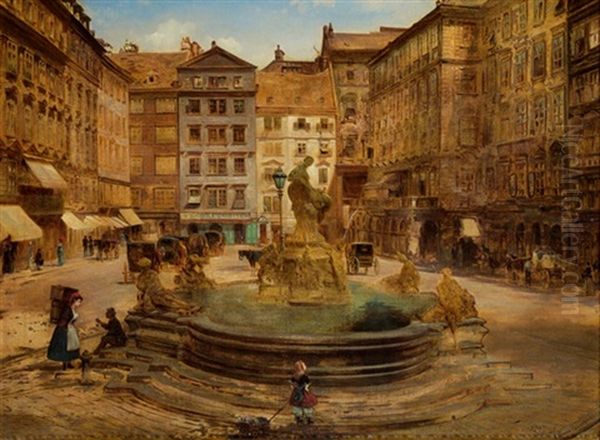 Neuer Markt In Wien Mit Dem Donnerbrunnen Oil Painting by Elias Pieter van Bommel