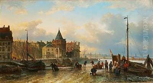 Folkeliv I En Hollandsk Havn Oil Painting by Elias Pieter van Bommel