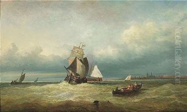 Schiffe Nach Verlassen Des Hafens Oil Painting by Elias Pieter van Bommel