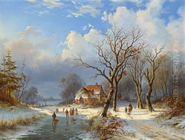 Winterlandschaft Mit Figurlicher Staffage Oil Painting by Elias Pieter van Bommel