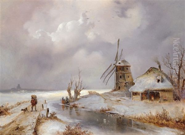 Winter In Holland Oil Painting by Elias Pieter van Bommel