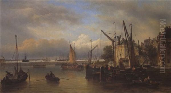 Hollandischer Hafen Oil Painting by Elias Pieter van Bommel