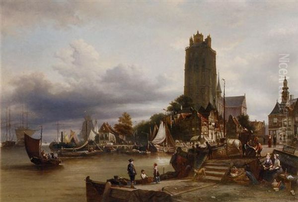 A View Of Dordrecht Oil Painting by Elias Pieter van Bommel