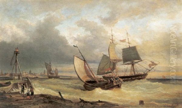 Stadt Am Meer Mit Segelschiffen Im Vordergrund Oil Painting by Elias Pieter van Bommel