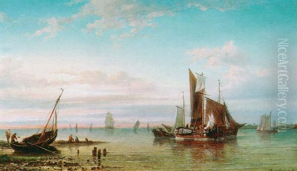 Shipping Near The Coast Oil Painting by Elias Pieter van Bommel