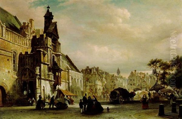 Hotel De Ville A St. Omer Oil Painting by Elias Pieter van Bommel