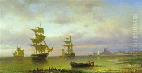 Segelschiffe Vor Der Stadt Oil Painting by Elias Pieter van Bommel