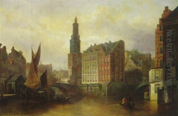 Vue D'amsterdam Oil Painting by Elias Pieter van Bommel