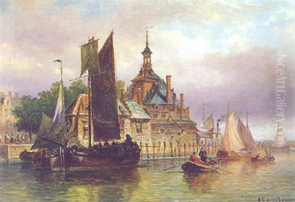 Das Alte Haupttor An Der Maasflus In Rotterdam Oil Painting by Elias Pieter van Bommel