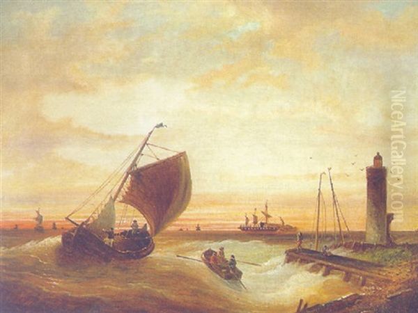 Abendstimmung Im Hafen Oil Painting by Elias Pieter van Bommel